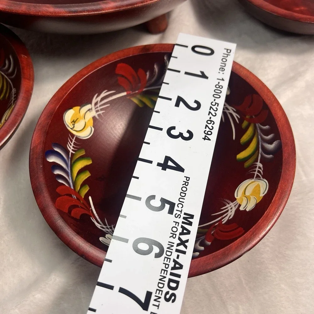 Vintage Woodcraftery Bowls Pennsylvania Dutch Hand Painted 5 Piece Salad Set